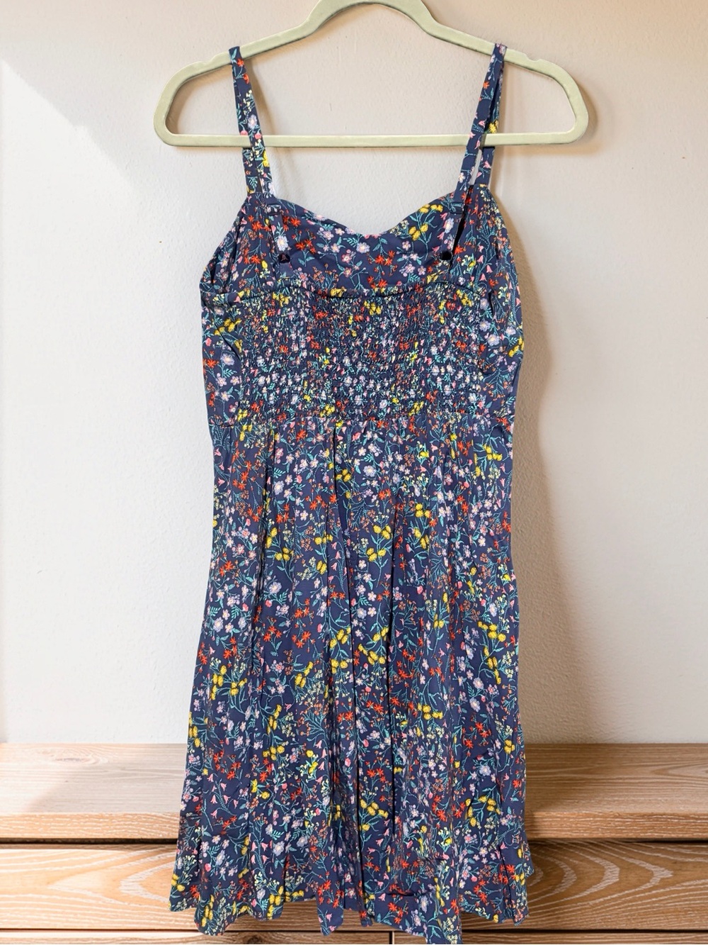 Old Navy Navy Blue Floral Smocked Mini Dress